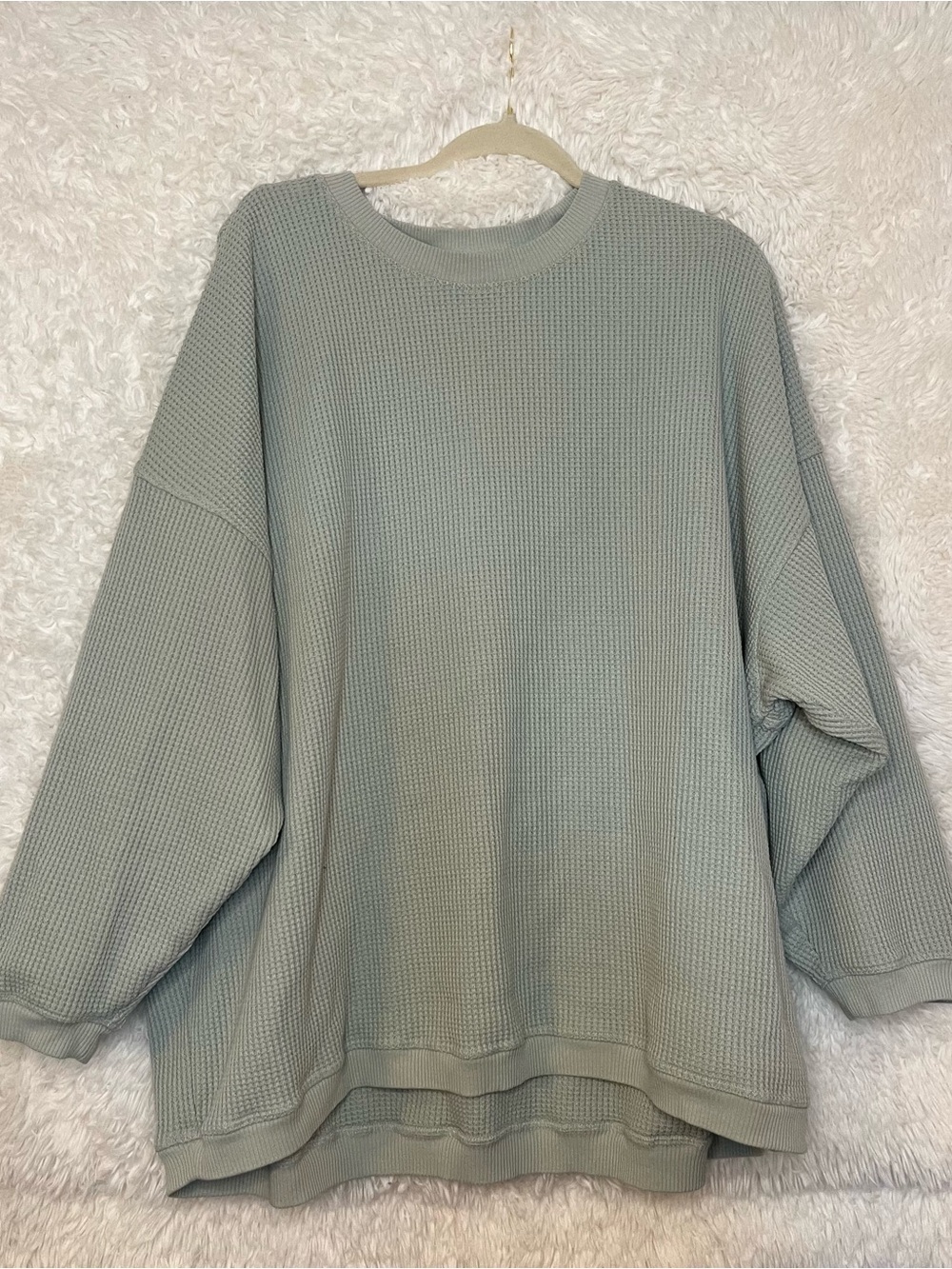 Aerie Oversized Waffle Knit Crewneck Sweatshirt Sage Green XXL